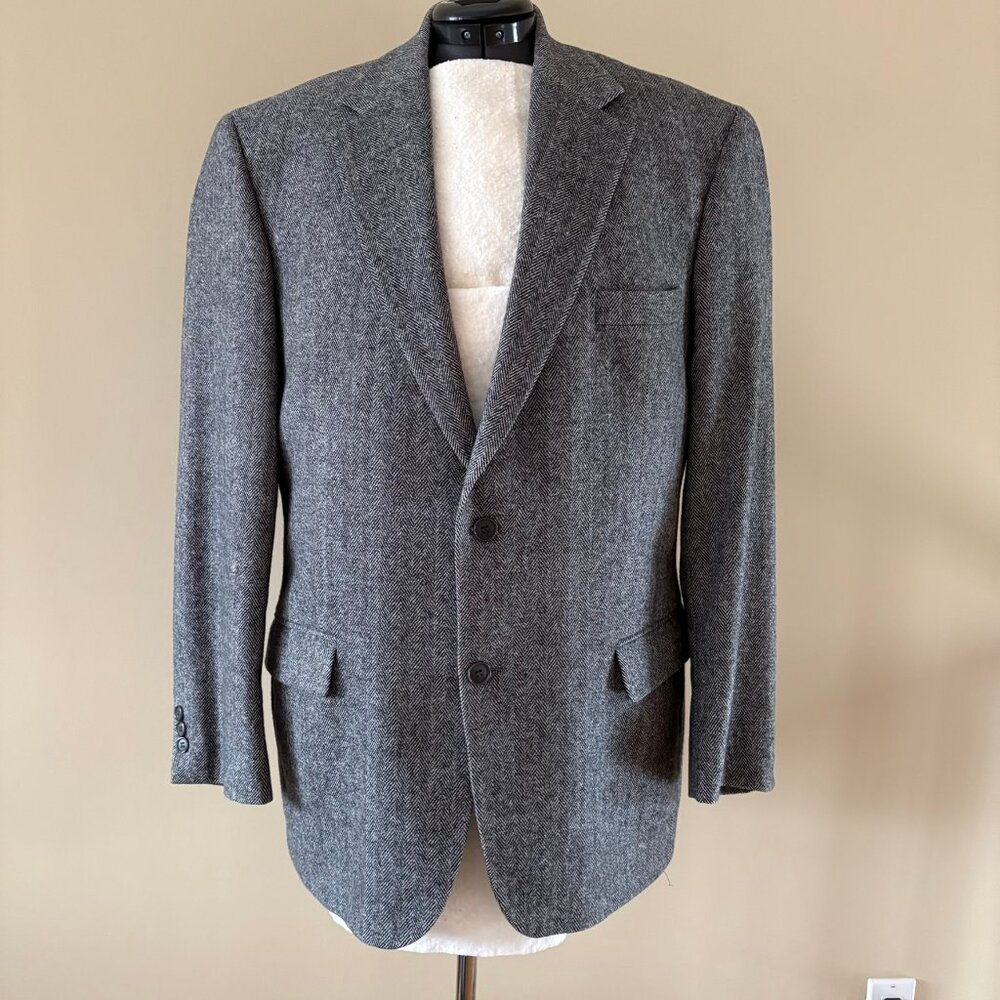 Gianfranco Ruffini 44R black/white herringbone suit coat
